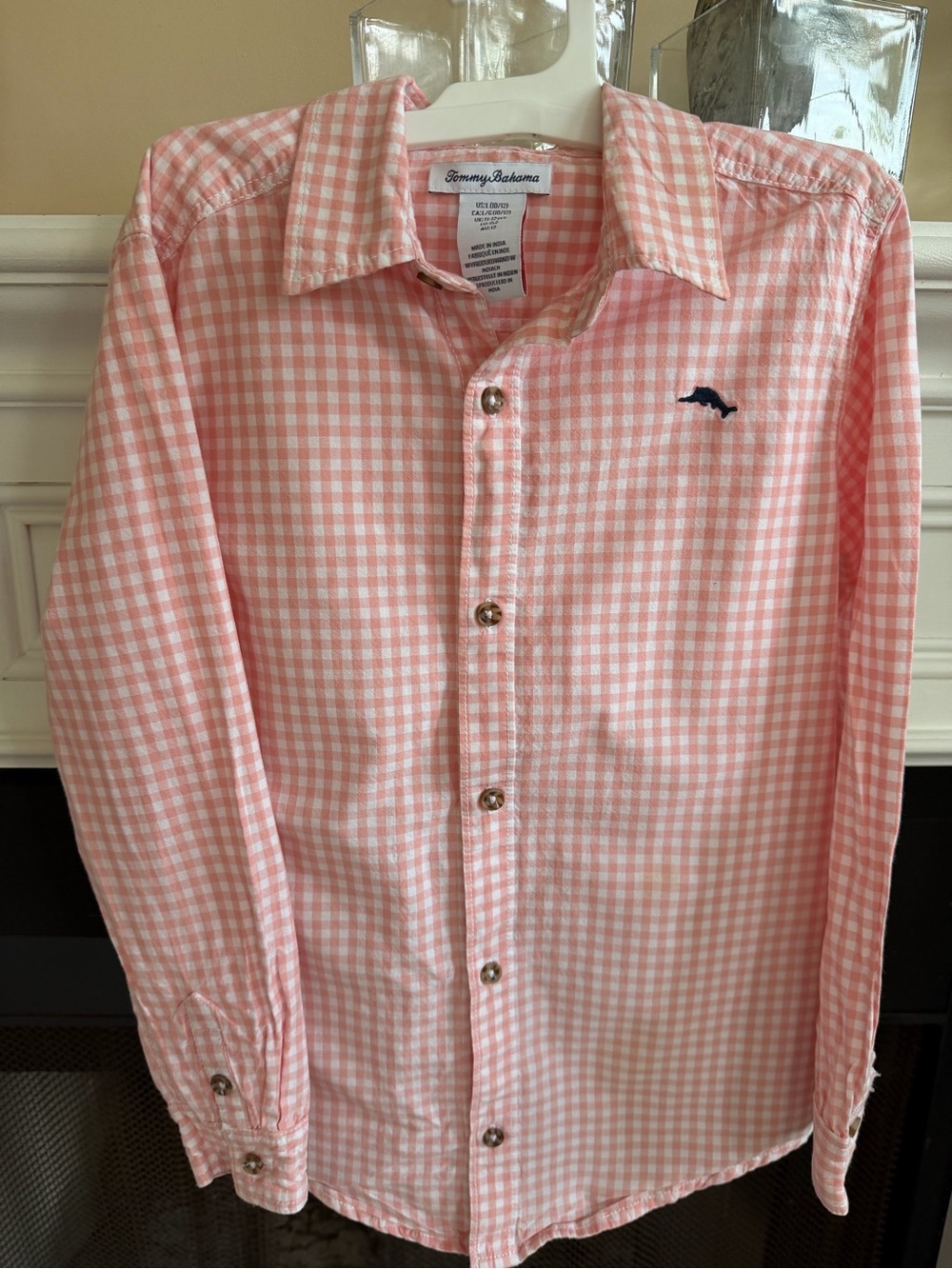 Tommy Bahama Men’s Pink and White Gingham Button-Down Shirt